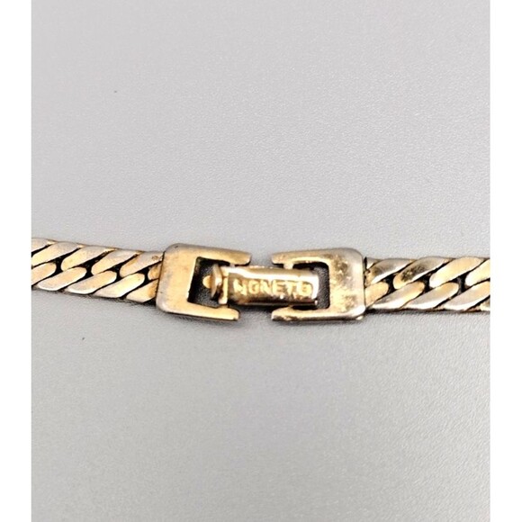 Vintage Signed Monet Necklace Herringbone Chain Link Gold Tone 15" Flat READ - Picture 3 of 6
